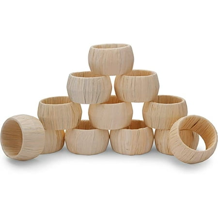 

Ajuny Handmade Raffia Rattan Beige Napkin Rings Everyday Use Dining Party Tabletop Decor Gifts Napkin Holder 1.5 Inch Set of 6