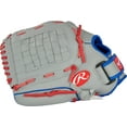 thumbnail image 2 of (2 pack) Rawlings Players Series Youth Tball/Baseball Gloves, Gray/Red, 11.5 inch, Left Hand Throw, 2 of 7