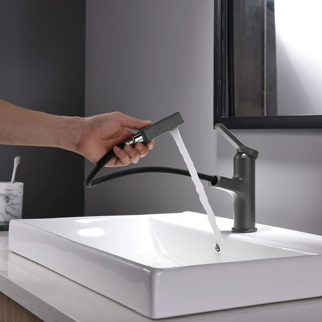 Xihbxyly Grifo de Baño, Diseño Moderno En Negro Mate, Construcción de Latón Macizo Sin Plomo, Instalación de Uno o Tres Orificios, Incluye Mangueras de Suministro de Agua, Ideal para Tocadores de Bañ