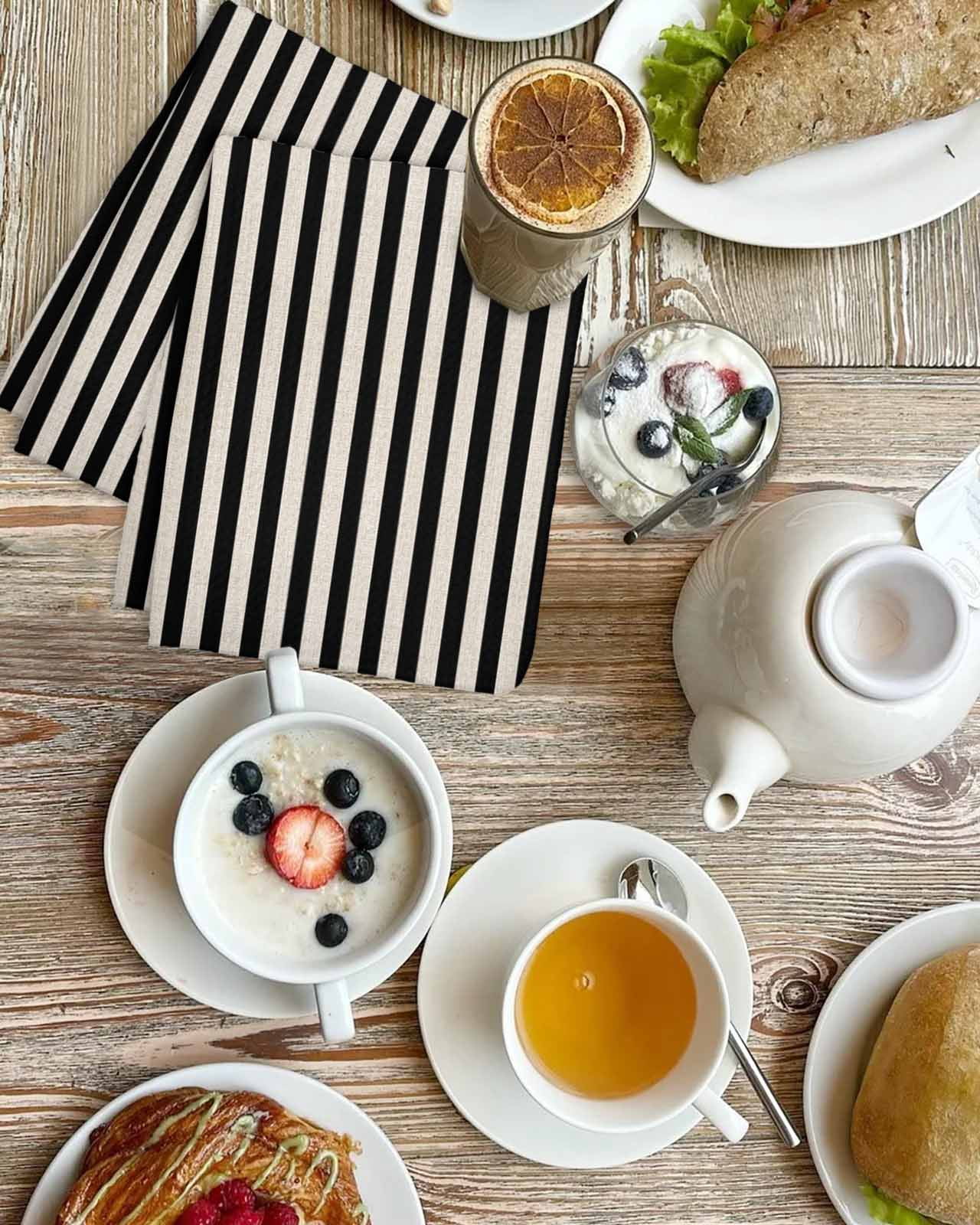 Black Striped Hand Towels Set, Waffle Weave Kitchen Towels 3 Pieces, Modern Simple Farmhouse Beige Vintage Microfiber Hair Face Bath Tea Towel Absorbent Quick Drying Cleaning Dish Cloths 15.7"x23.6"