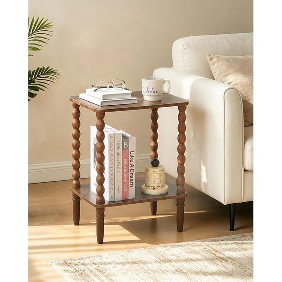 Side Table, Small End Table with Storage Shelf, 2-Tier Small Coffee Tables Living Room for Bedroom, Narrow Spaces (Rustic Brown)