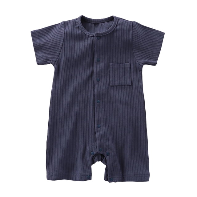 tarylea Clothes for Baby Girls Boys Crew Neck Button down Rompers Short Sleeve Solid Color Ribbed Jumpsuits Casual Comfy Summer Dailywear Outfits for 0-12 Months