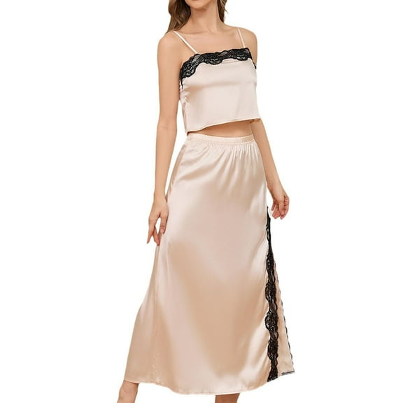 ZKCCNUK Womens Nightgown Summer Camisole Long Skirt Casual Two-piece Home Suit Thin Backless Sexy Pajamas S-XL