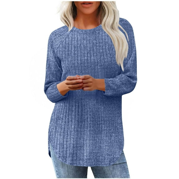 Coorders Long Sleeve Tunic Shirts for Women, No Bunderies Tunic Tops for Women, Loose Fit Dressy Crew Neck Pullover Basic Sweaters for Women Fall Outfit,BlueSize, XXL