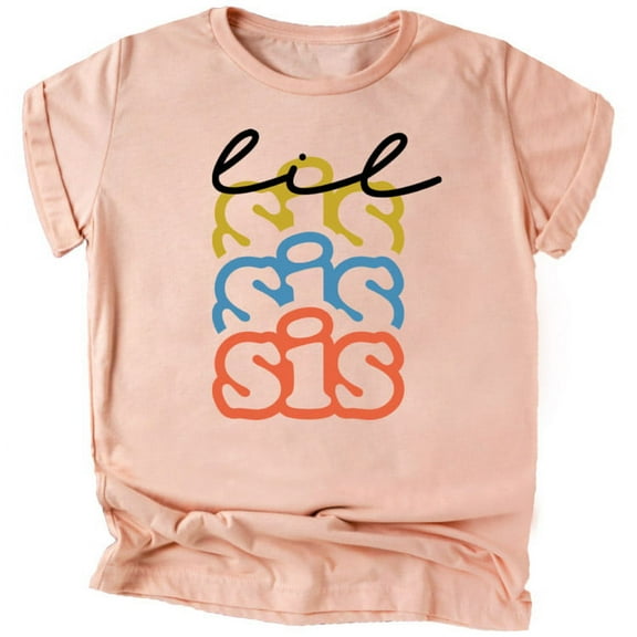 Little Sister Colorful Shirt and Bodysuit for Girls Sister Sibling Outfit White on Peach Shirt 12 Months
