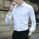 thumbnail image 3 of Camisa blanca de manga larga para hombre, de moda, de primavera y otoño, estilo coreano, de corte entallado, con silueta suave y decorativa, para hombre, 3 of 4
