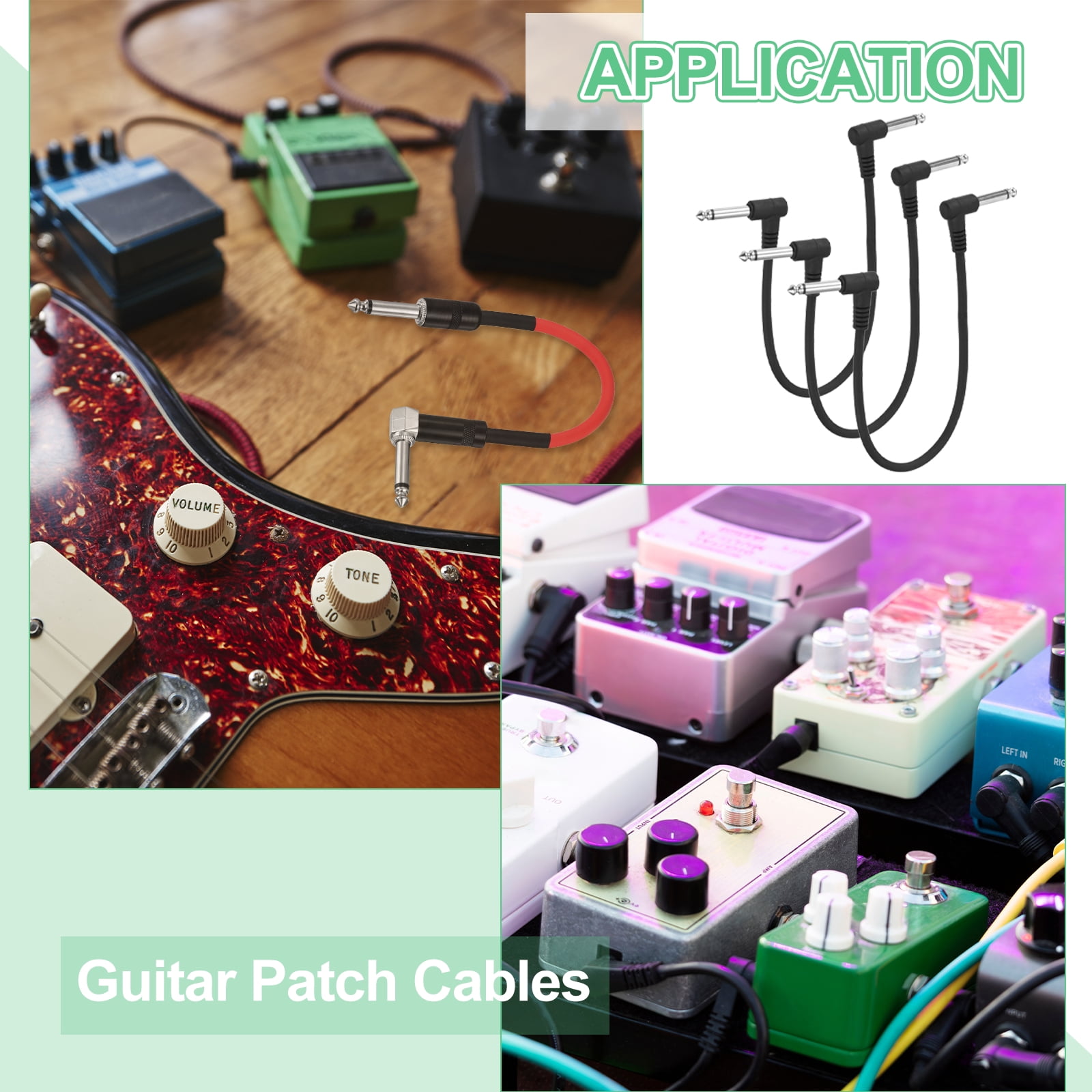 Uxcell 8 Pcs Guitar Patch Cables 12 Inch Pedal Board Cord 1/4 Inch Injection Round Head TS Right Angle Guitar Patch Effect Cable Cord for Instrument Effect Pedal Mixing Console, Black