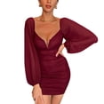 thumbnail image 1 of Txlixc Vestido de manga larga femenino, costura de malla, mallas de color sólido Txlixc moda, 1 of 8