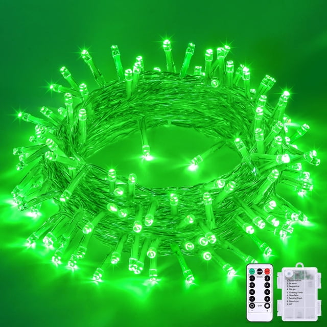 Luces navideñas JMEXSUSS 100 LED verdes que funcionan con pilas