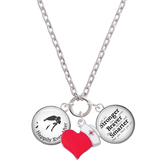 Delight Jewelry Silvertone Domed Wedding Couple Happily Ever After - Red Heart Nurse Strong Zoe Necklace
