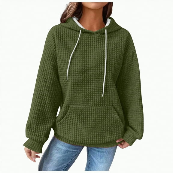 Kaprioy Womens Hoodies Casual Long Sleeve Drawstring Waffle Pullover Tops Loose Hooded Sweatshirt with Pocket AG, XL