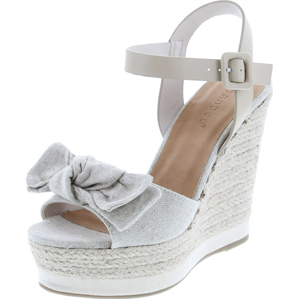 Bamboo BAMBOO Choice58 Womens Fabric Lace Wedge Platform Sandals