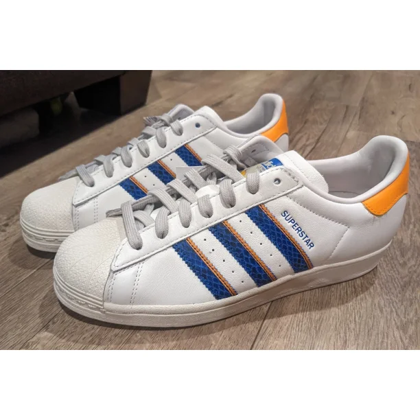 Ad-id-as Originals Superstar Athletic Shoes Mens Size 8.5 White Blue Orange FZ6476