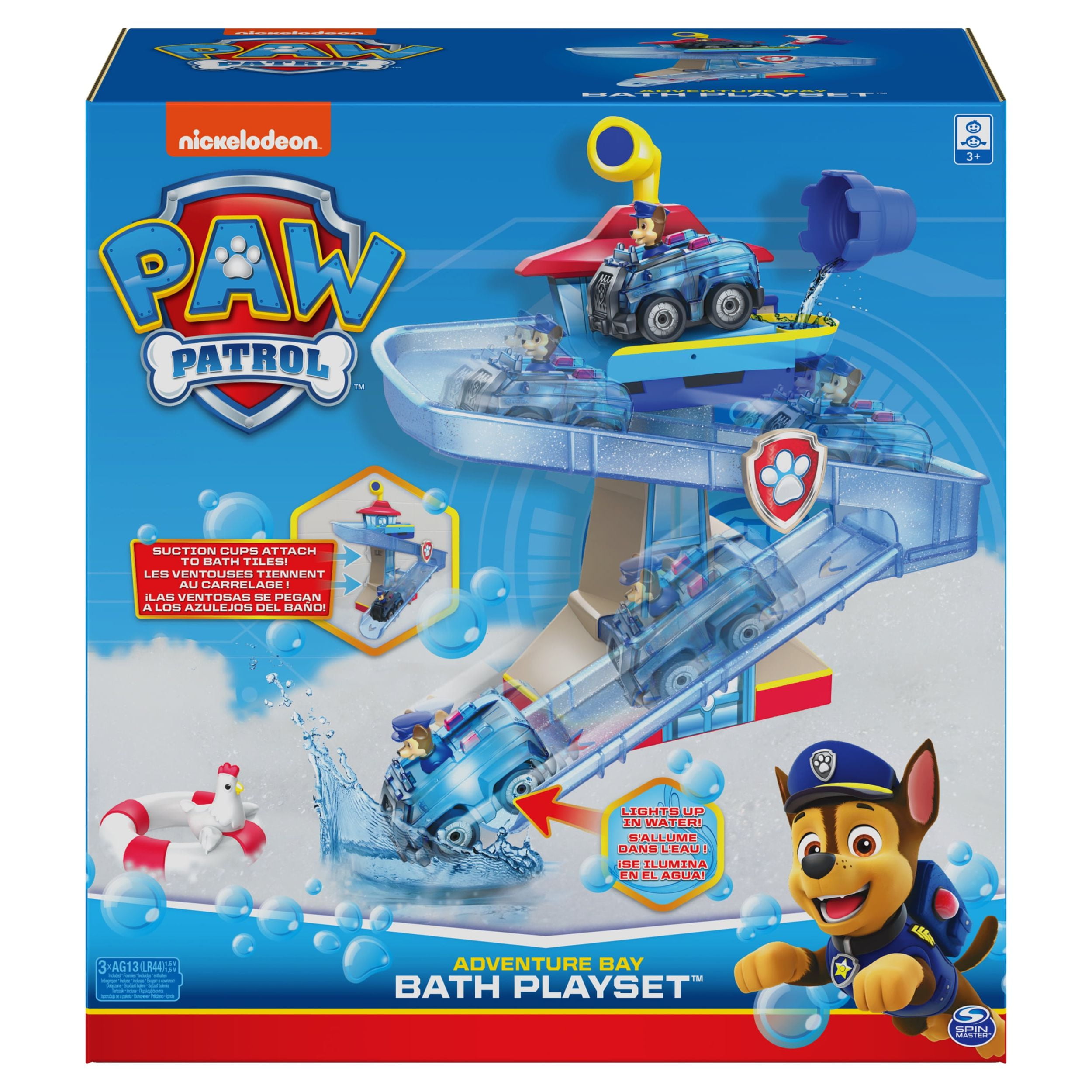 Paw Patrol, Adventure Bay Bath Playset with Light-up Chase Vehicle, Bath  Toy for Kids Aged 3 and up