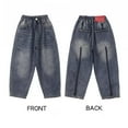 thumbnail image 4 of Boys Baggy Jeans Winter Fleece Lined Denim Pants Elastic Waist Loose Casual Wide Leg Trousers with Pocket Tween Girls Outfits, Blue, 10 Years, 4 of 6