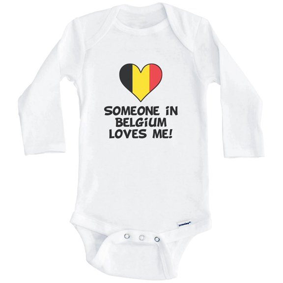 Someone In Belgium Loves Me Belgian Flag Heart One Piece Baby Bodysuit (Long Sleeve), 0-3 Months White