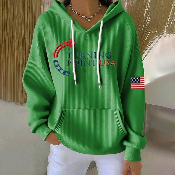 Green womens cardigan sweaters Women's A True Patriot Printed Hoodie With Pocket American Flag Shirt