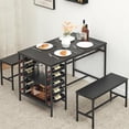 thumbnail image 1 of 3-Piece Rectangular Dining Table Set for 4 with Wine Rack, Storage Shelf and 2 Benches, Kitchen Table Set for Small Spaces, 1 of 6