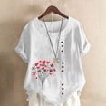 thumbnail image 2 of successthop Womens V Neck T Shirts Short Sleeve Casual Loose Plus Size Shirt Breathable Button Top Floral Outfits White, 2 of 4