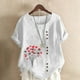 thumbnail image 2 of Vestidos Casuales Para Mujer, Blusas De Mujer De Moda Blusa informal de lino con cuello redondo, manga corta y botones para mujer, 2 of 4