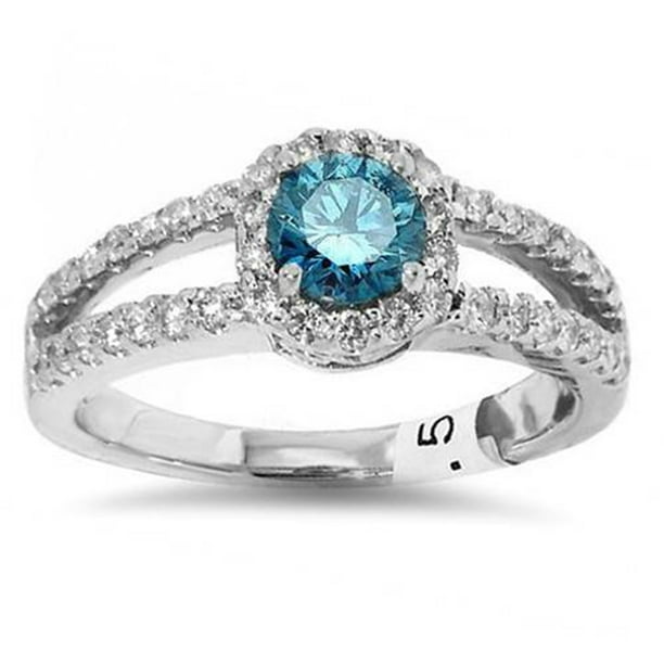 3/4ct Halo Split Shank Treated Blue Diamond Engagement Ring 14K White ...