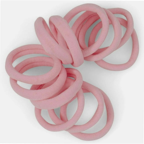 Light PinkHair Ties - Extra Gentle Soft and Stretchy Nylon Fabric Ponytail Holders - 12 Pack