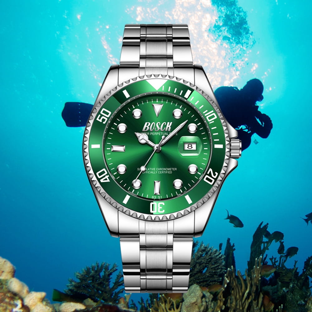 BOSCK Men's 42mm Stainless Steel Classic Luxury Analog Wristwatch, Green Watch for Men