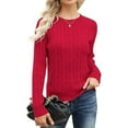 thumbnail image 4 of Fonma Women's Classic-fit Lightweight Cable Long Sleeve Crewneck Loose Casual Sweater Jumpers Tops Red 2XL, 4 of 5