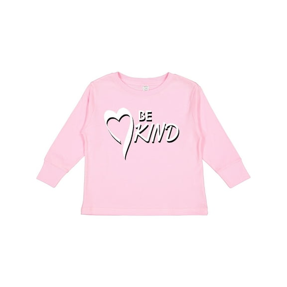 Inktastic Be Kind with Heart Ribbon in White Text Boys or Girls Long Sleeve Toddler T-Shirt
