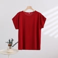 thumbnail image 2 of Womens Solid Color Cap Sleeve Blouses T-Shirt Casual Crew Neck Loose Fit Basic Shirts Tank Tops for Summer Wine, 2 of 5