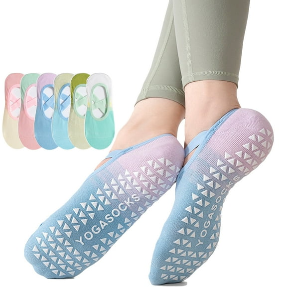 TAZAG 6 pairs of gradient yoga socks for women's boat socks for summer professional indoor fitness dancing non-slip silicone socks