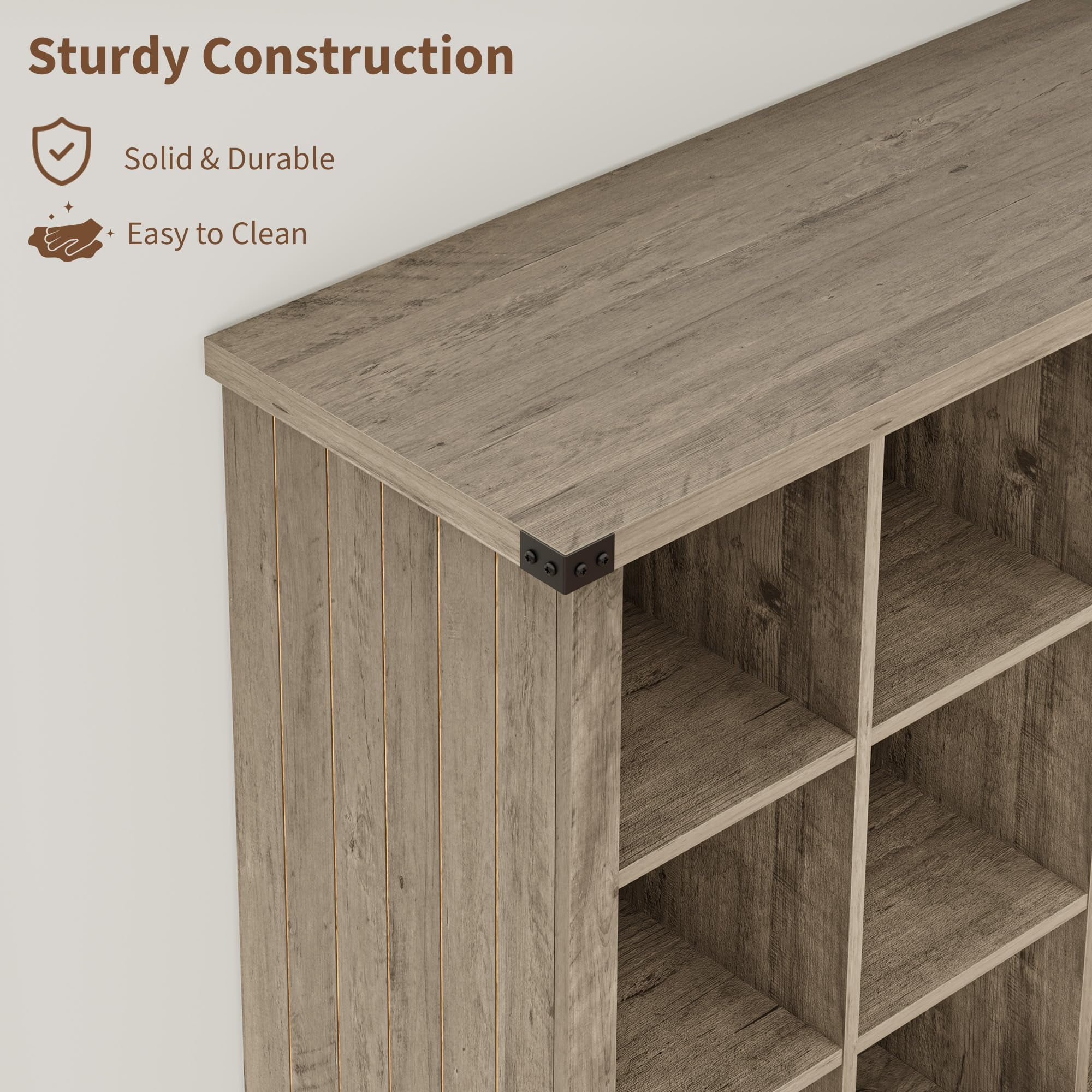 Ataucjin 9 Cube Storage Organizer Bookshelf, 4 Tier Farmhouse Horizontal Bookcase, 37.4 Inch Wood Storage Bookcase for Entryway, Long Low Bookshelves for Living Room