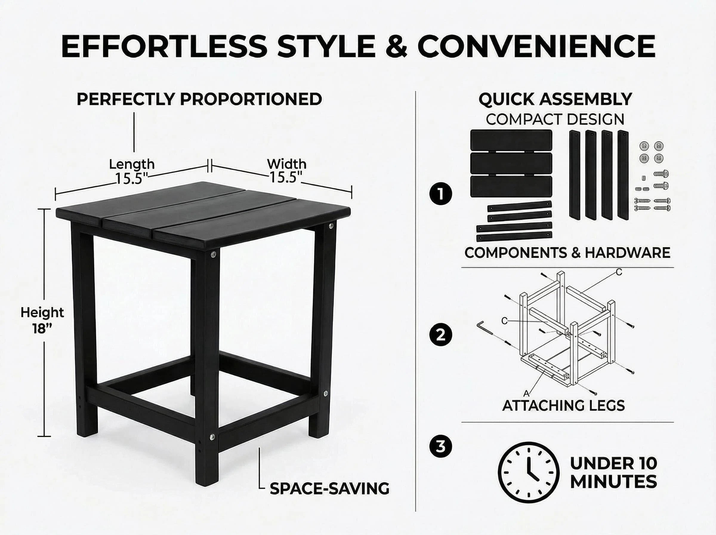 Outdoor Side Table, Patio Side Table, HDPE End Tables for Backyard Pool Porch Garden Lawn