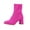 13#Hot Pink, variant on Women Square Toe Fly Knit Sock Mid Calf Boots Stretch Ribbed Slip On Chunky Block Heel Fashion Ankle Booties