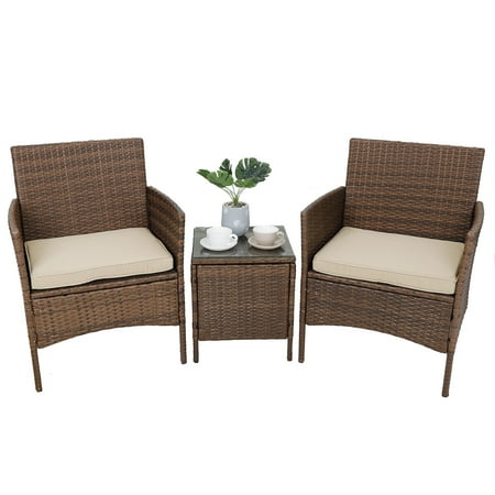 Wicker Chairs For Front Porch Outdoor Indoor Patio Porch Rattan Wicker Chairs with Teatable Set of Three in One Garden Furntures ()