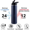 thumbnail image 4 of Termo de Acero Inoxidable para Agua Fría y 2 Tapas - Botella Térmica Metálica con Doble Pared para Mantener el Frío Gimnasio, Deportes y Oficina (Azul oscuro, 0.7 Litros), 4 of 4