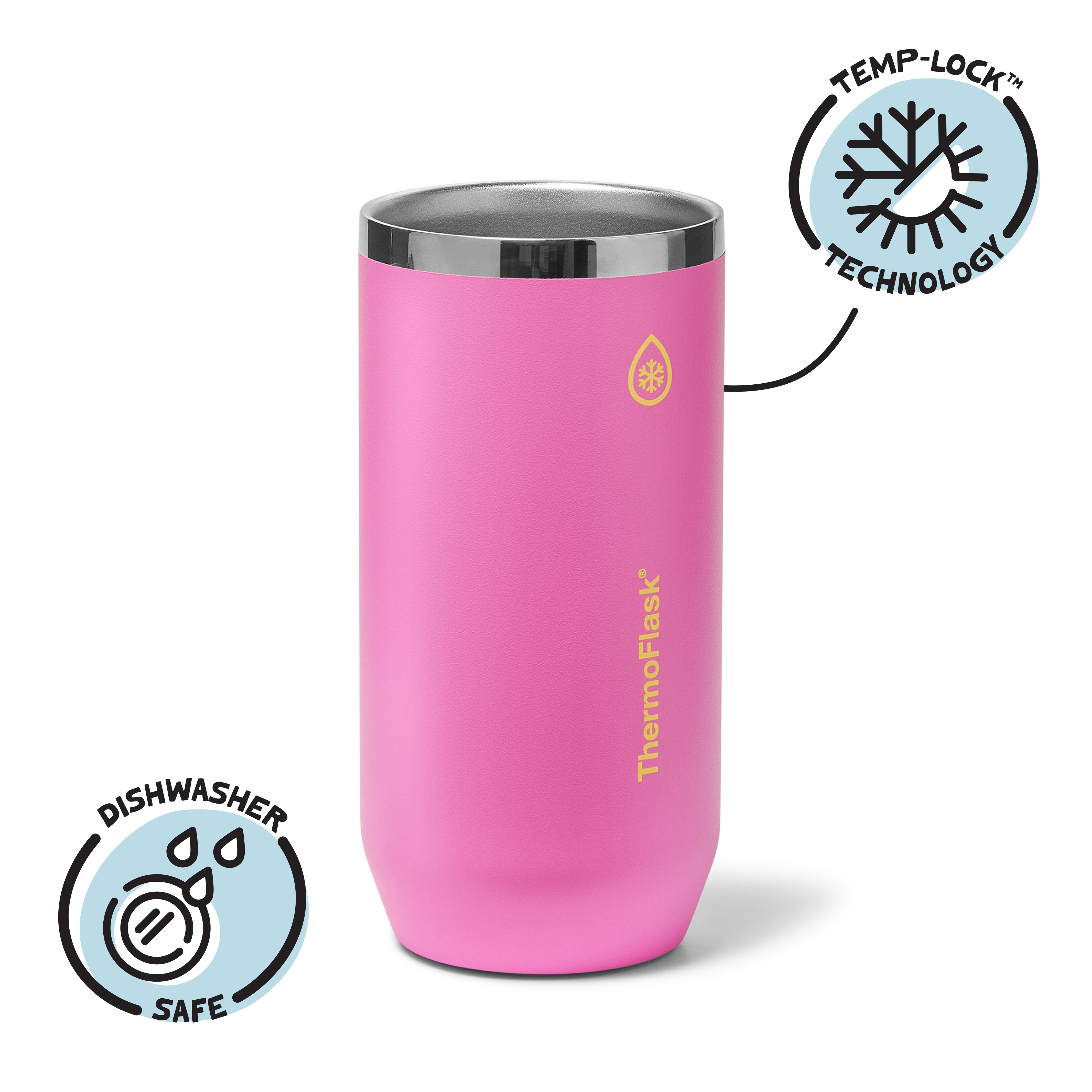 ThermoFlask 16 oz Tall Size 2-In-1 Insulated Can Cooler and Cup, Durable Stainless Steel, Non-Slip Base, Dishwasher Safe, Beverage Container, Shocking Pink