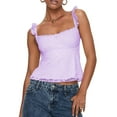 thumbnail image 2 of Women Lace Babydoll Tank Top Cap Sleeve See Throught Y2k Summer Going Out Crop Tops Violet L, 2 of 8
