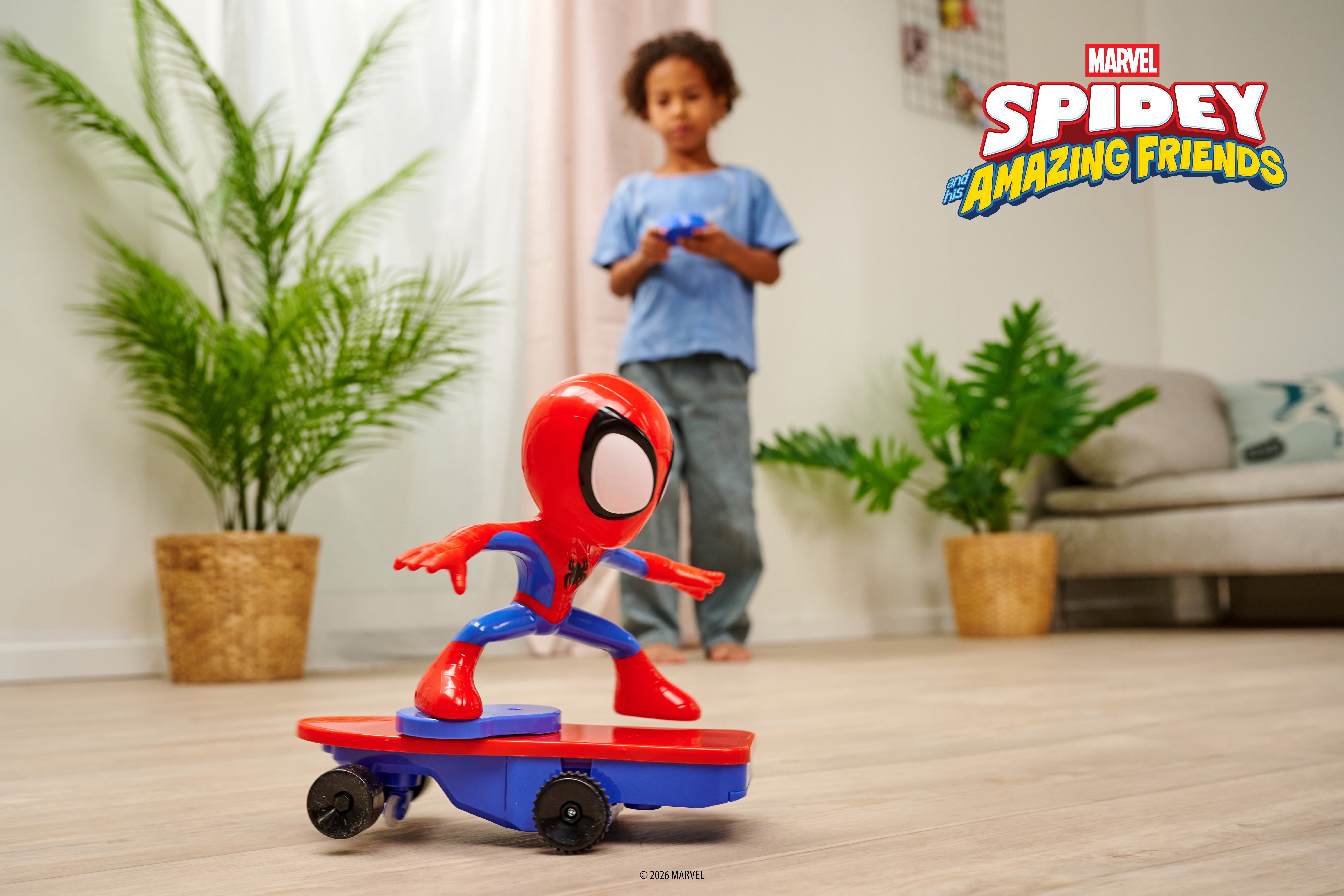 Marvel Spidey and His Amazing Friends RC Spider-Man Stunt Skateboard 9-Inch Remote Control Toy with Spinning Action by Jada Toys