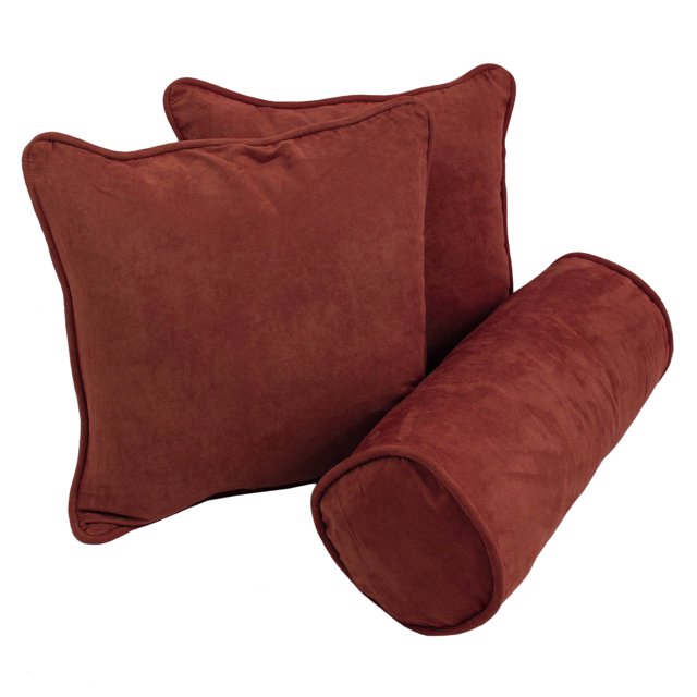Cojines de tiro de microgamuza sólida de doble cordón con inserciones (juego de 3) - Vino tinto Blazing Needles 9815-S3-CD-MS-RW