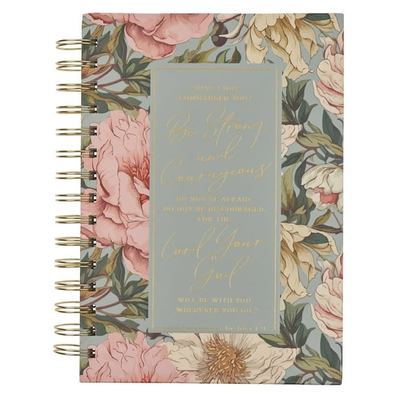 Christian Art Gifts Inspirational Journal, Be Strong and Courageous Wide Ruled Notebook, Josh. 1:9 Bible Verse, Gray Pastel Florals, 192 Lined Pages w/scripture, (8.4” x 6.4” x 1”)