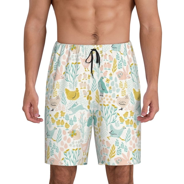 Balery Funny Chicken Pantalones cortos de pijama de punto de algodón para hombre con cinturilla y bolsillos-XX-Large