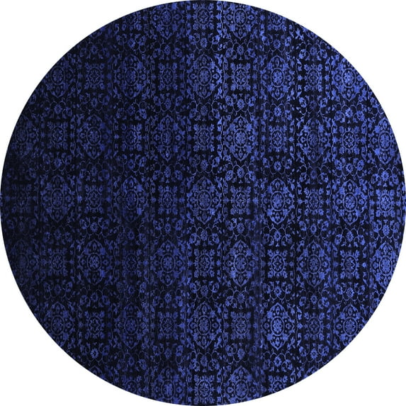 Ahgly Company Machine Washable Indoor Round Abstract Blue Contemporary Area Rugs, 5' Round