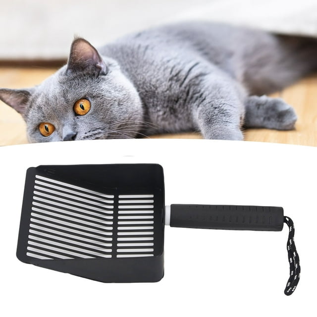 Pelle litière de chat standard plus nette, cuillère à litière de chat en métal en acier inoxydable avec adhérence confortable et support pratique lavable pour un nettoyage