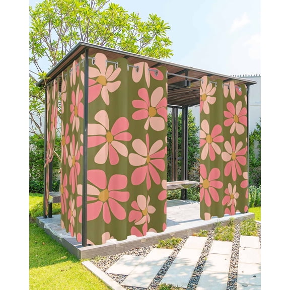 nqOlkjepod Outdoor Curtains for Patio Waterproof, Spring Blooms Botanicals Outdoor Privacy Panels Grommet, Summer Flowers Pink Green Blackout Outside Curtains for Porch/Cabana 54"x95", 2 Panels