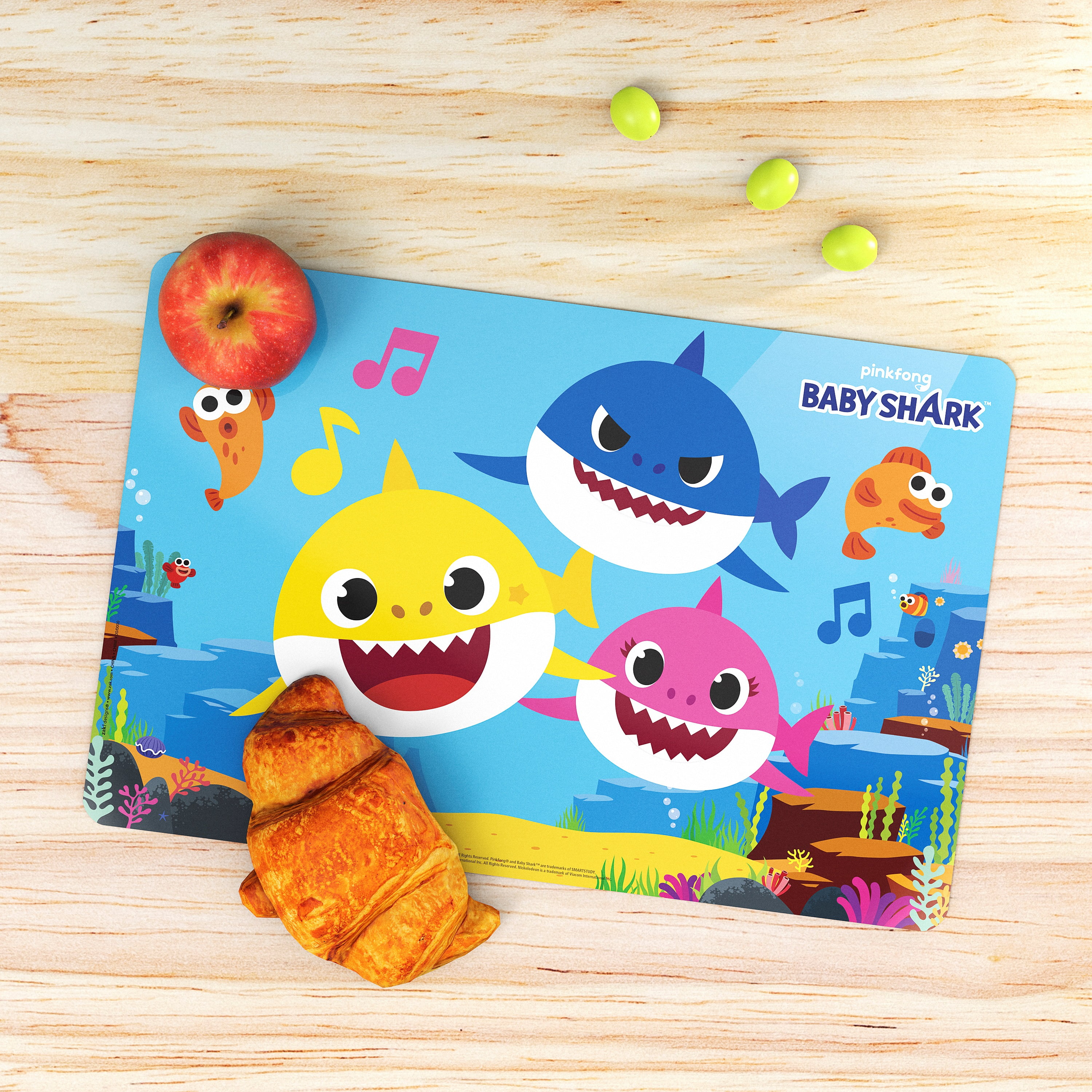 Zak Designs Pinkfong Reusable BPA Free Kids Plastic Placemat, Baby Shark