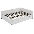 thumbnail image 3 of Linen Fabric Full Size Upholstered Bed Frame with Trundle Sofa Bed, Platform Bed Frame, Mid Century Bedframe, Wood Daybed, Wood Foundation(Beige, Full), 3 of 9