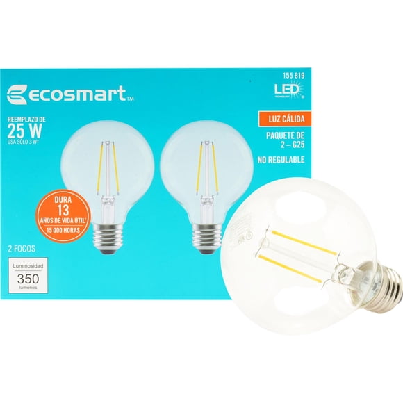 Foco G25 Led Ecosmart 3W 350 Lm 2700K 2 Piezas