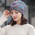 thumbnail image 1 of Autumn Winter Cap Soft Fashion Neck Warm Warmer Print Flower Beanie Velvet Bonnet Women Hat Bib Hats GREY, 1 of 8