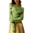 thumbnail image 1 of xiaxaixu Sweaters for Women Spring Autumn Knit Tops Solid Color Long Sleeve Off Shoulder Slim Knitwear, 1 of 7